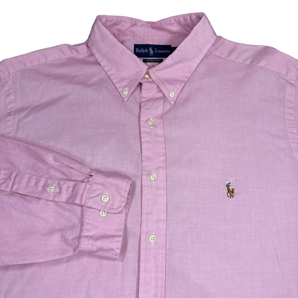 Ralph Lauren Shirt Men's 18 34/35 Pink Classic Fit Long Sleeve Flesh Pony Preppy